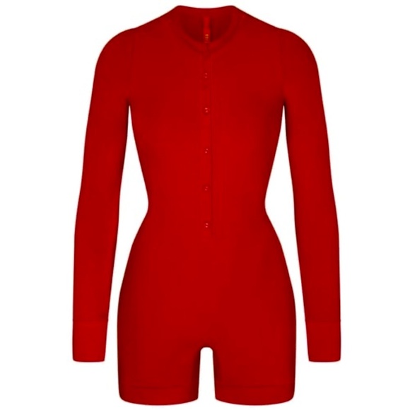 NEW SKIMS Soft Lounge Button Up Henley Onesie in Brick
